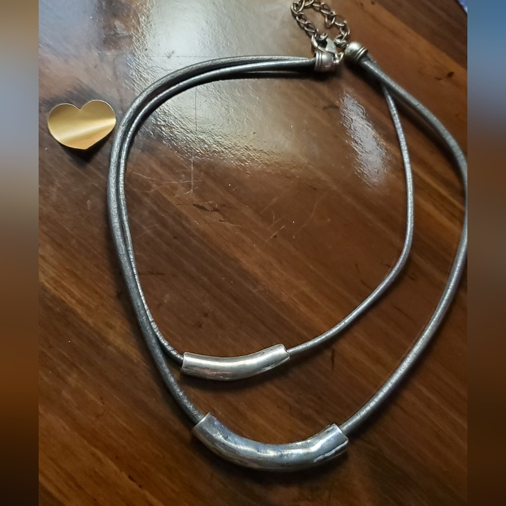 Leather & Metal Double Stranded Necklace